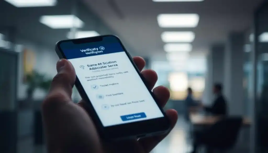 A closeup shot of an AIB (Allied Irish Banks) verification process, with a smartphone screen displaying the verification steps and user interface. The screen is held in the foreground, illuminated by soft, directional lighting casting subtle shadows. The background is blurred, suggesting an office or banking environment. The overall mood is one of professionalism, security, and digital convenience, reflecting the seamless online application experience described in the article.