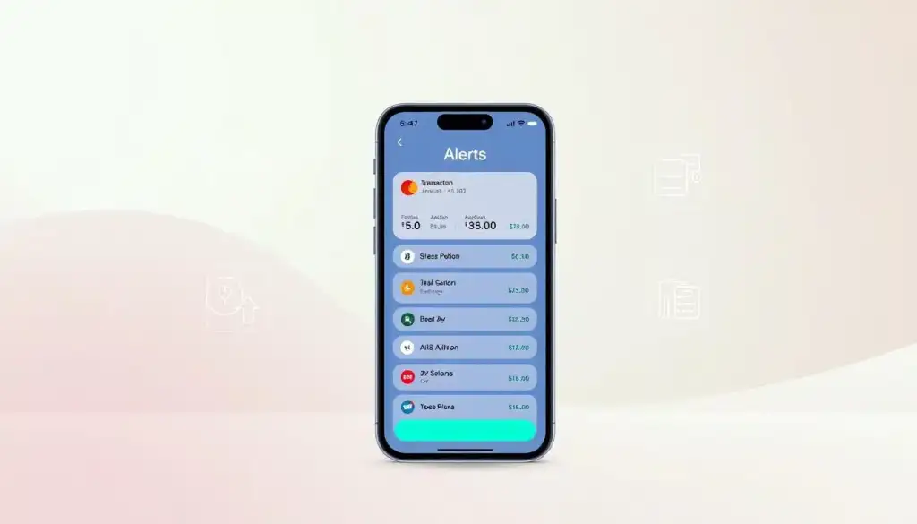 A modern, minimalist illustration of "AIB spending alerts" against a clean, gradient backdrop. In the foreground, a smartphone display shows a mobile banking app interface with transaction details, expenditures, and spending thresholds highlighted. The middle ground features simple, geometric icons and visualizations representing different types of transactions and spending categories. The background has a soft, elegant gradient that sets a calm, responsible financial management tone. The overall composition conveys a sense of control, organization, and financial awareness for the AIB credit card user. A modern, minimalist illustration of "AIB spending alerts" against a clean, gradient backdrop. In the foreground, a smartphone display shows a mobile banking app interface with transaction details, expenditures, and spending thresholds highlighted. The middle ground features simple, geometric icons and visualizations representing different types of transactions and spending categories. The background has a soft, elegant gradient that sets a calm, responsible financial management tone. The overall composition conveys a sense of control, organization, and financial awareness for the AIB credit card user.