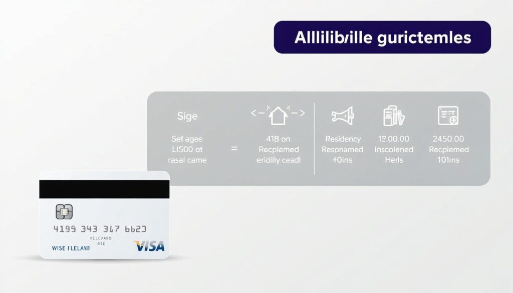A sleek, minimalist illustration depicting the eligibility criteria for the AIB 'be' Visa Card in Ireland. The foreground features a clean, modern card design with the AIB logo prominently displayed. The middle ground showcases a series of simple icons and concise textual information outlining the key requirements, such as age, residency, and income. The background is a soft, neutral gradient, providing a sophisticated and uncluttered visual setting. The overall composition conveys a sense of professionalism, clarity, and accessibility, reflecting the essential details a prospective applicant would need to determine their eligibility.